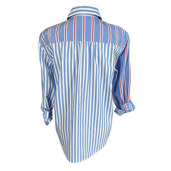 Lands' End red white and blue striped long sleeve collared button down shirt XSP - Picture 4 of 11